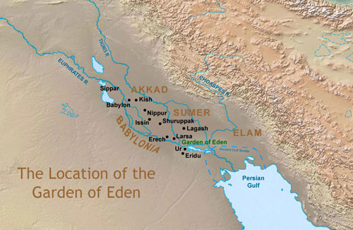 Map of The Supposed Location of the Garden of Eden 