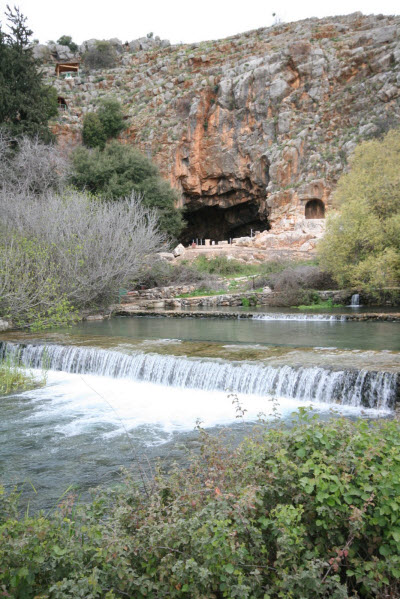 Image of Caesarea Philippi showing the cave and the underground waters feeding the Jordan River.