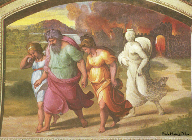 Painting of Lot and His Daughters Fleeing Sodom's Destruction