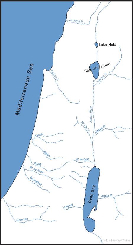 Map of the Rivers, Lakes, and Seas in Ancient Israel