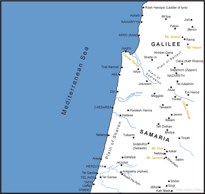 Map of the Northern Coastal Plain in Ancient Israel