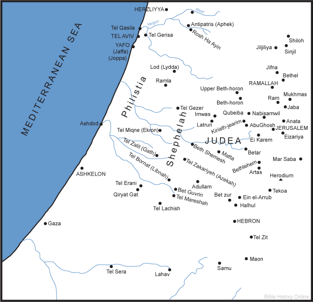 Map of the Southern Coastal Plain in Ancient Israel
