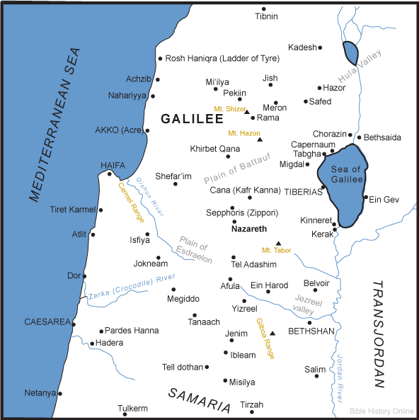 Map of the Lower Galilee Region in Ancient Israel 