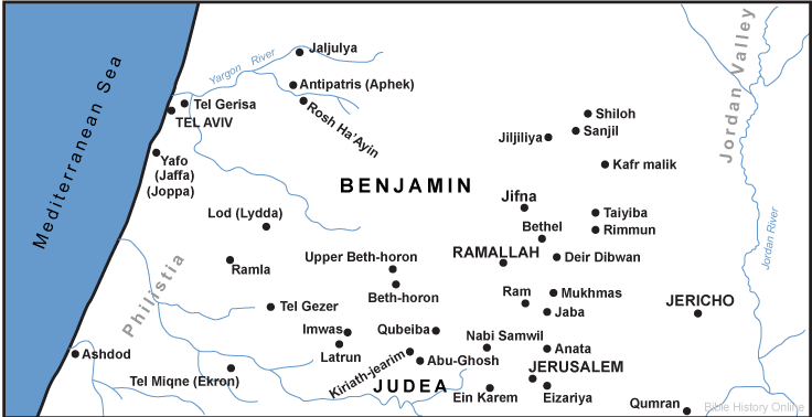 Map of Benjamin's Territory in Ancient Israel 