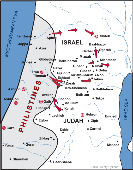 Map of Philistine Cities and Conquests