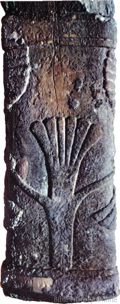 8th Century BC bone handle carvingfrom the site of ancient Hazor,  depicting the tree of life, a date palm. 