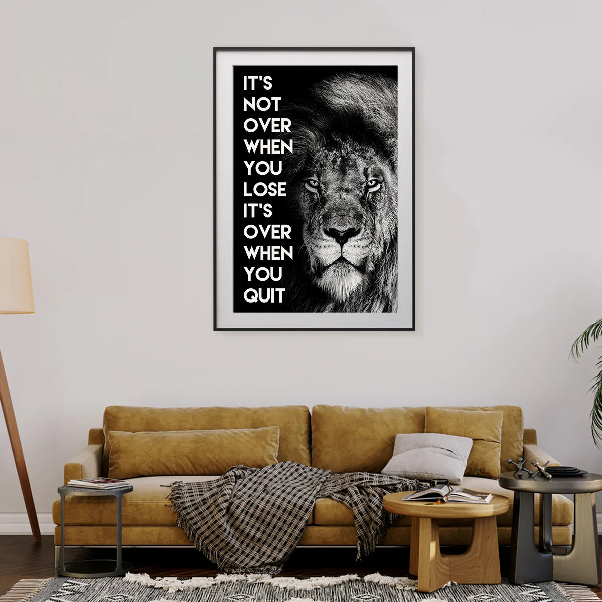 a motivational lion piece that reads clearly across the room.