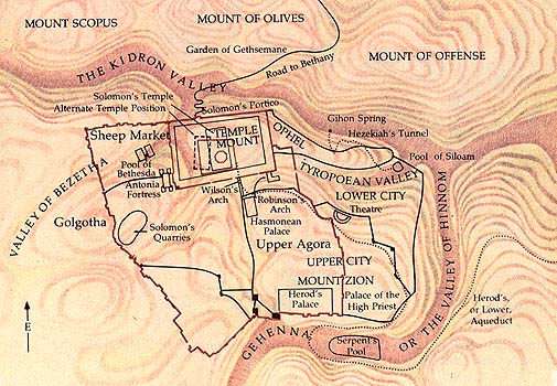 Map of the Viaduct across Jerusalem from East to West.