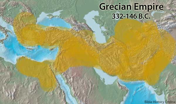 Map of the Grecian Empire (332-146 BC.) under Alexander the Great.