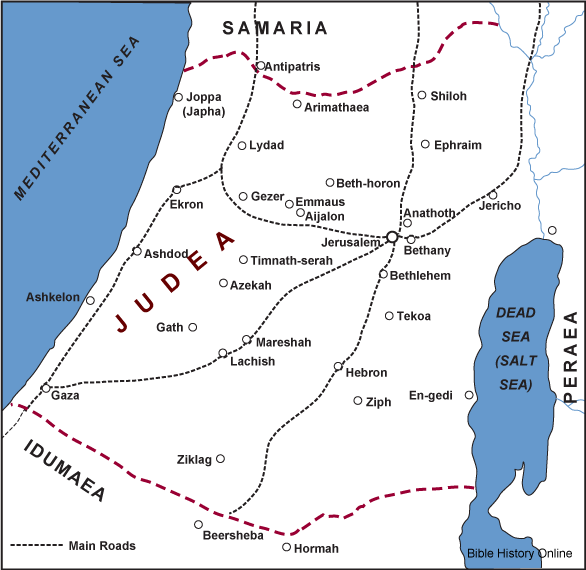 Map of Bethlehem in Judea and Southern Israel