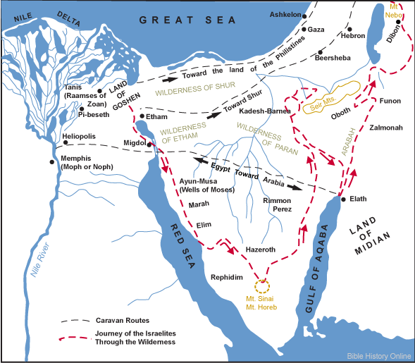 Route of the Exodus of the Israelites from Egypt to the Promised Land