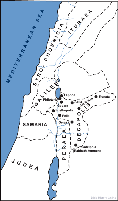 Map of the Cities of the Decapolis in Israel