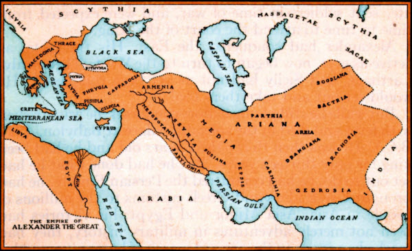 Map of Alexander's Empire at its Height 323 BC