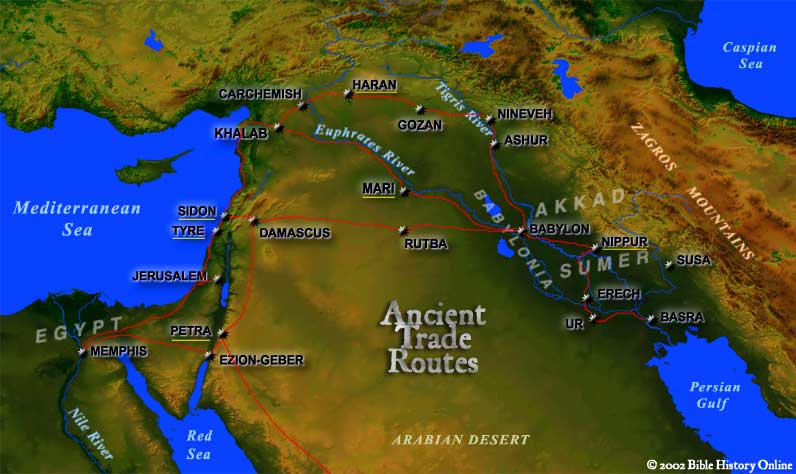 Map of Ancient Trade Routes from Mesopotamia