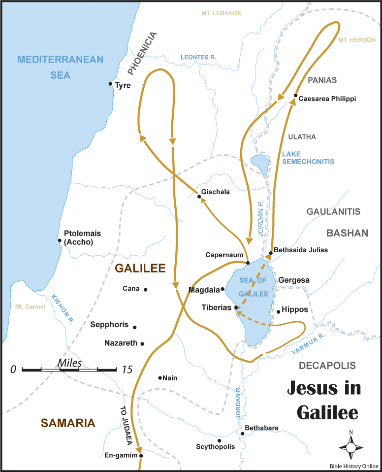 Map of the Ministry of Jesus in the Region of Galilee