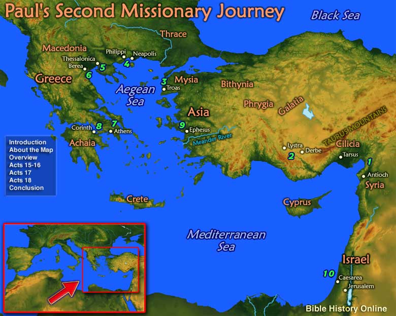 Map of Paul's Second Missionary Journey