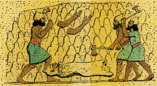 Illustration of Assyrians Cutting Idols in Pieces