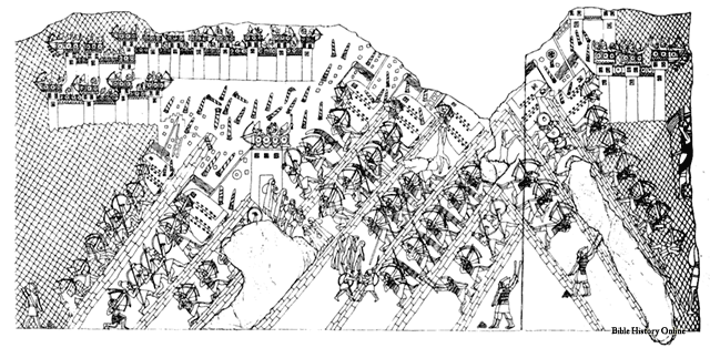 Sketch of the Siege of Lachish in Israel by the Assyrians. From Sennacherib's Palace.