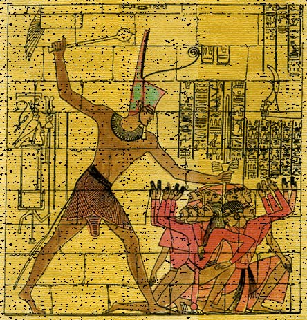 Illustration of Pharaoh Cutting His Enemies in Pieces