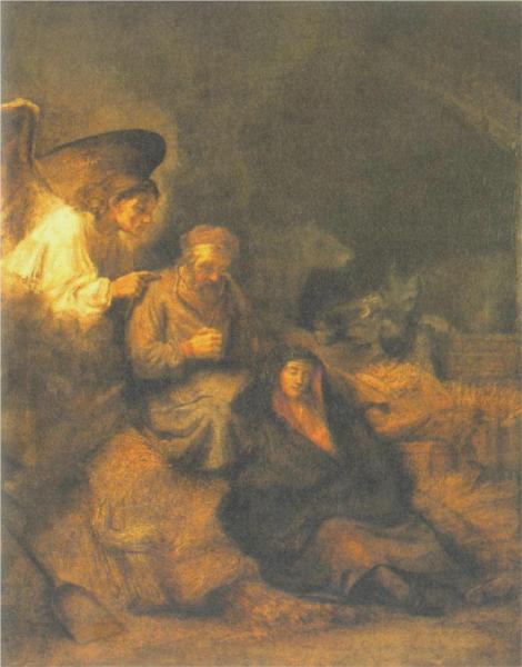 The Dream of St. Joseph by Rembrandt. 1650. Oil Painting.