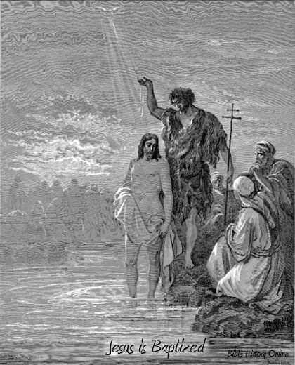 Painting of Jesus being baptized by John the baptist by Dore.